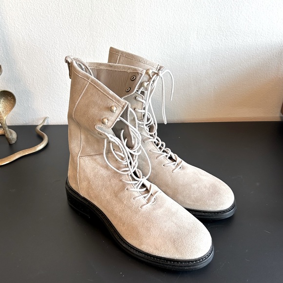 Gray misty suede all saints combat boots size 39 8.5 - Picture 1 of 5
